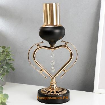 Подсвечник металл на 1 свечу "Сердце" чёрный с золотом 23х14,5х9,8 см