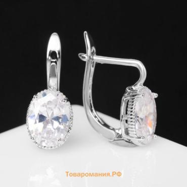 Серьги со стразами «Блум» классика, мини овалы, белые в серебре