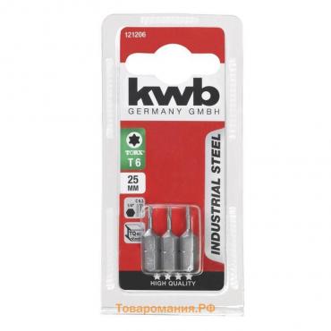 Бита KWB INDUSTRY, TORX6, сталь TQ60, 25 мм, 3 шт