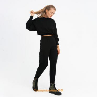 Костюм женский (брюки, свитшот) MINAKU: Casual Collection цвет чёрный, размер 48