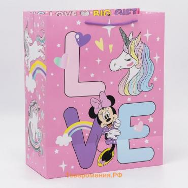 Пакет подарочный Love, 40×49×19 см, упаковка, Минни Маус и Единорог
