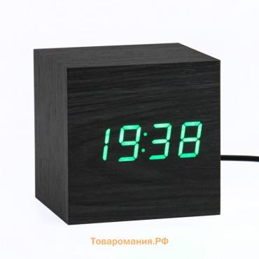 Часы - будильник электронные "Цифра" настольные с термометром, деревянные, 6.5 см, ААА, USB