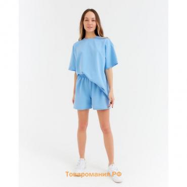 Комплект (футболка, шорты) женский MINAKU: Casual Collection, цвет голубой, размер 48