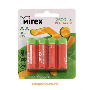 Аккумулятор Mirex, Ni-Mh, AA, HR6-4BL, 1.2В, 2500 мАч, блистер, 4 шт.