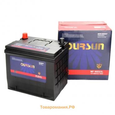 Аккумулятор OURSUN JIS MF 90D23L, 70 Ah, 600 A, 230x172x222, обратная полярность