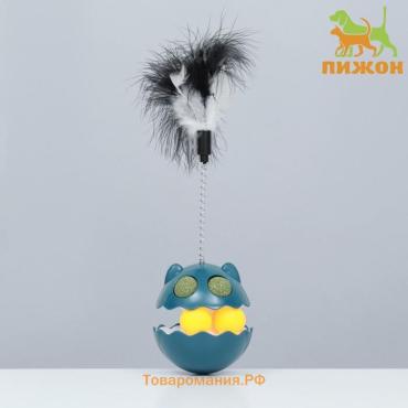 Игрушка-неваляшка с кошачьей мятой и пером, 9,5 см, синяя