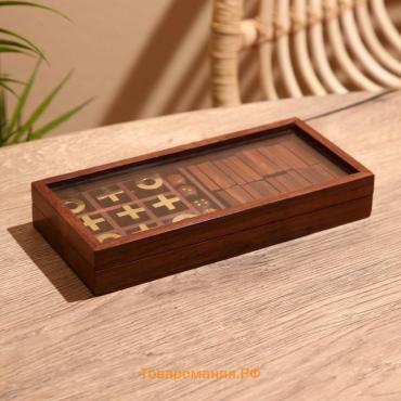 Игра настольная 3 в 1, домино, крестики-нолики, кубики, 23×10.5×3.5 см, дерево шишам